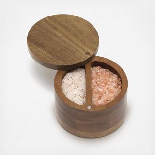 Acacia Wood Divided Salt Box with Swivel Cover