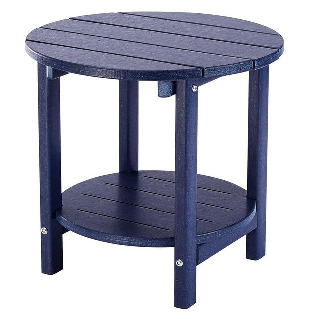 LZRS Round Adirondack Side Table Double End Table, Outdoor Side Tables for Patio, Backyard,Pool, Indoor Companion, Easy Maintenance & Weather Resistant(Navy Blue)