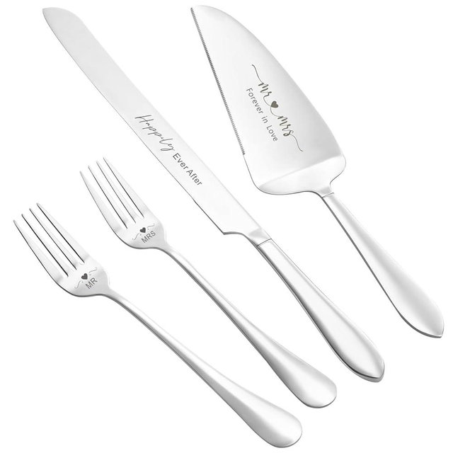 ROXBURGH Wedding Cake Knife and Server Set, Engraved Mr and Mrs Silver Forks Cake Cutting Set Pie Dessert Servers Gifts for Wedding Anniversary Bridal Shower Engagement
