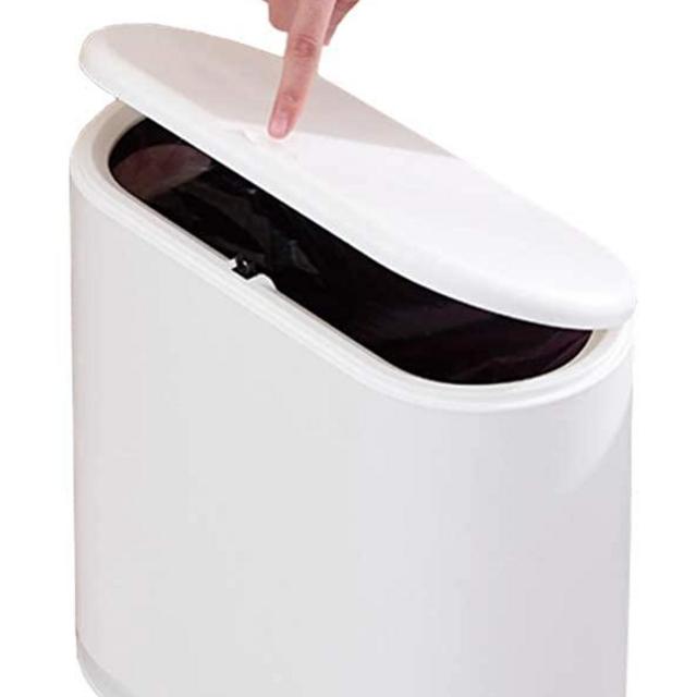 Sooyee 10 Liter Rectangular Plastic Trash Can Wastebasket with Press Type Lid,2.4 Gallon Garbage Container Bin for Bathroom,Powder Room,Bedroom,Kitchen,Craft Room,Office White