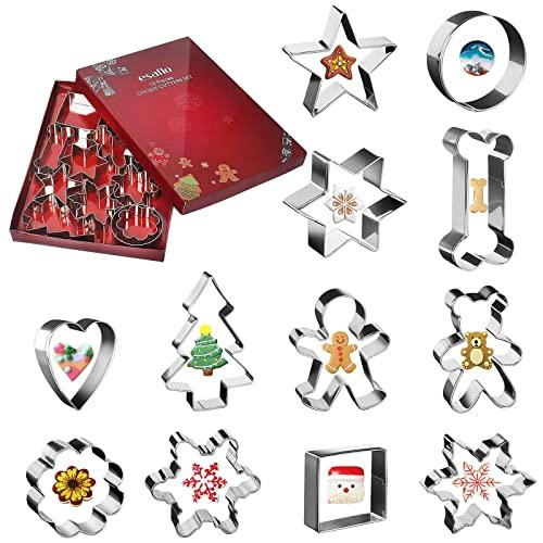 esafio 12 Piece Cookie Cutters Cookie Cutter Set of Various Shapes 304 Stainless Steel Cookie Cutter for Birthday, Baking, Halloween & Christmas
