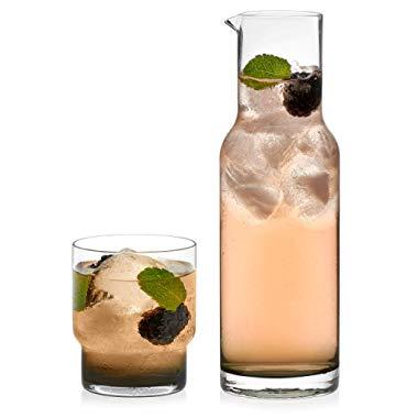 Libbey Prologue Haze Handblown Entertaining Set with 4 Rocks Glasses and Carafe, Smoke