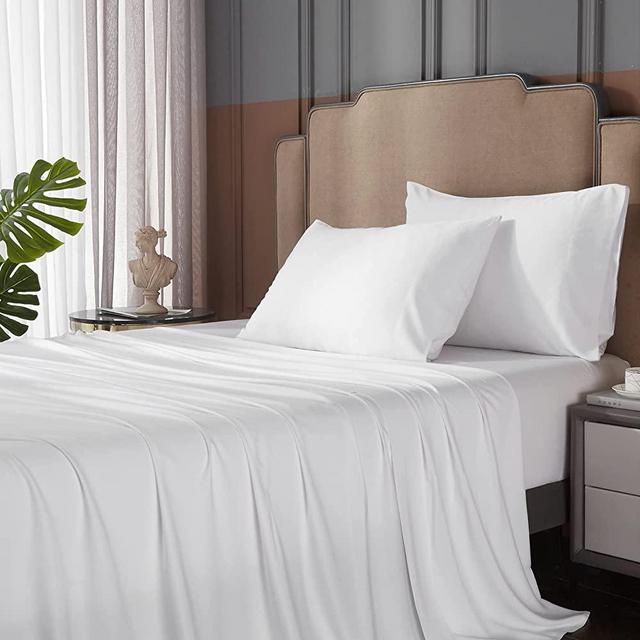 HYPREST 100% Bamboo Sheets King Size- Extra Deep Pocket Sheets Fits 18"-24" Thick Mattress,White Bamboo Sheets Luxury Silky Soft Breathable Cooling Bed Sheets No Sweat, Cool Sheets for Hot Sleepers.