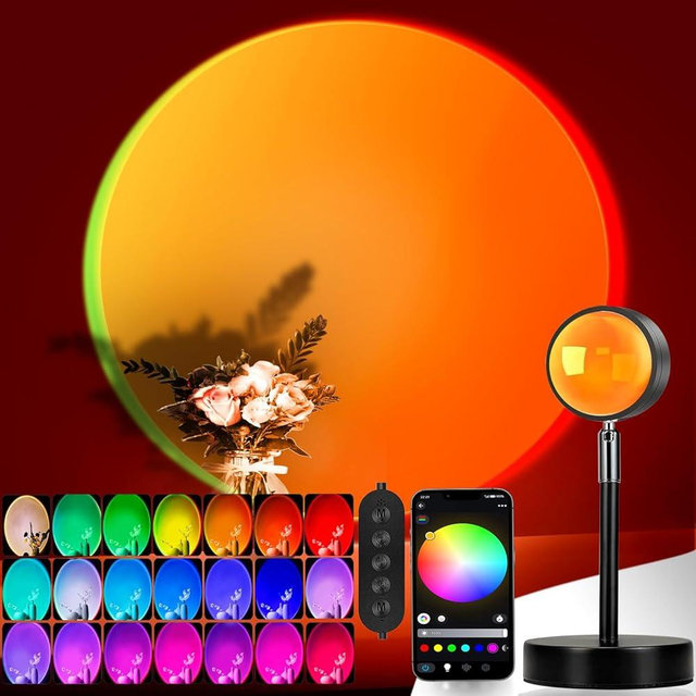 easeking LED Sunset Lamp Projector,Multicolor Changing with USB Port,Sunset Light 180°Rotation for Room Decor,Sunset Lamp for Bedroom,Photography Party,Tiktok Live,Gift for Halloween, Christmas