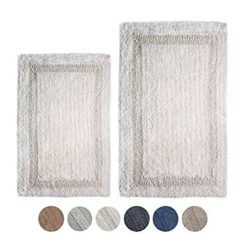 Woven St Reversible Tufted Luxury Cotton Bath/Area Rugs, Spa Vanity Shower Super Soft Machine Washable for Bathroom/Kitchen Water Absorbent Bedroom Rugs | Pack of 2 | (17"x24"+21"x34") | Ivory