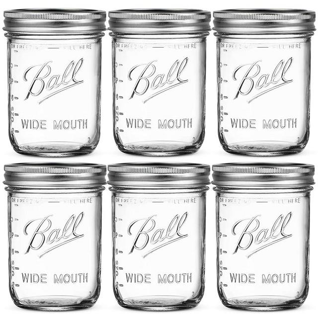 KORCCI Wide Mouth Mason Jars 16oz 6Pcs With mason jar lids and Bands. For Canning, Fermenting, Pickling, Jar Décor. High/low-Temperature Resistance. Microwave/Dishwasher Safe