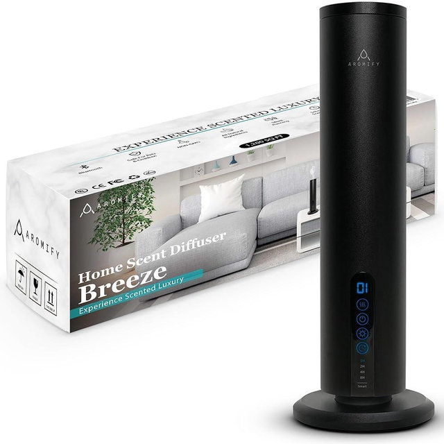 Aromify Waterless Essential Oil Diffuser, Hotel Scent Diffuser for Home, Spa & Office, Bluetooth App Controlled, Cordless and Rechargeable Diffuser Oil Machine for Aromatherapy, Black
