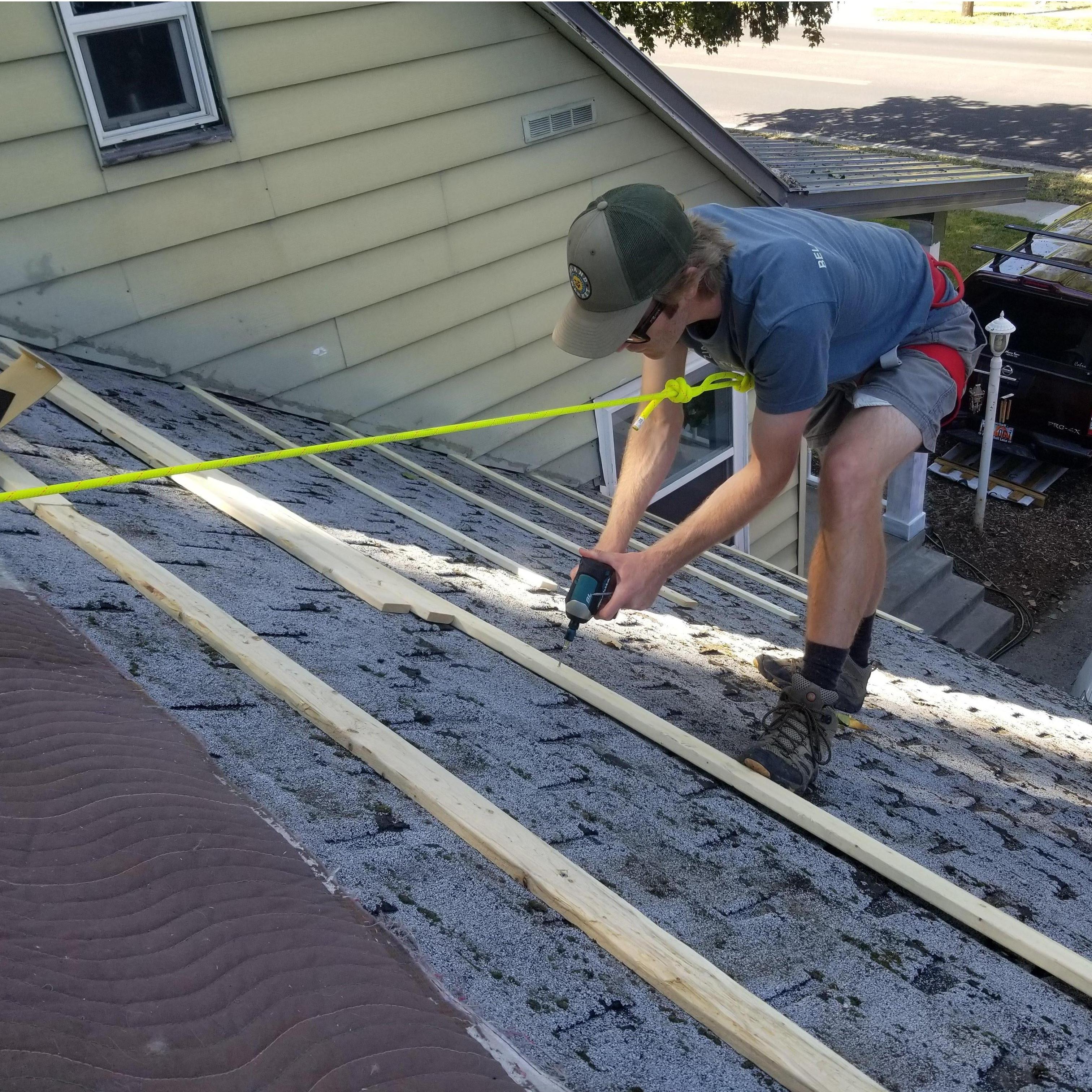 Roof Building: our most recent home project was building a new (metal) roof on the garage to match the rest of the house. Sara and Tuck roped in and got it done before the rains hit in fall, 2019.