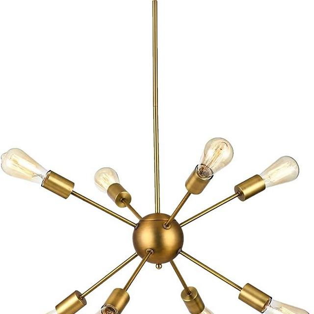 HOXIYA Modern Sputnik Chandelier Brushed Brass 8-Lights Pendant Light, Gold Midcentury Ceiling Lighting Fixture Downrods & Stems for Dining Hall Bedroom Hotel Home Lamp