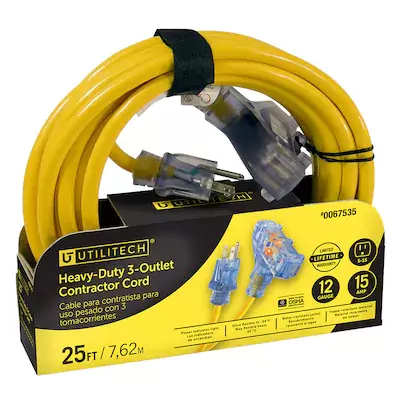 Shop Utilitech Pro Utilitech Pro 25-ft 12/3 3-Prong Outdoor Sjtw Heavy Duty Lighted Extension Cord