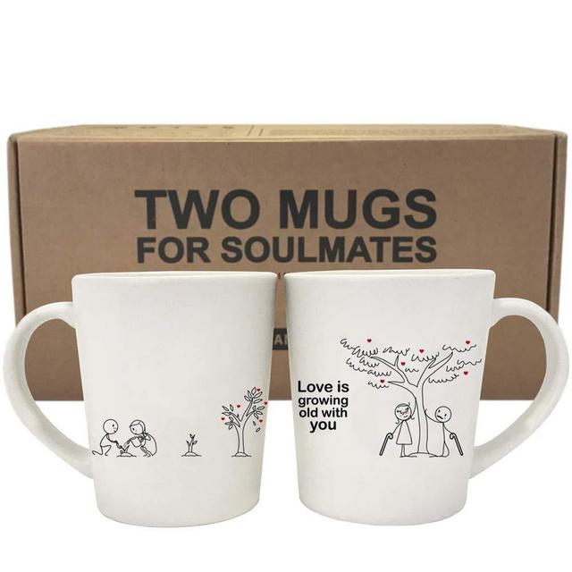 BOLDLOFT Grow Old with You Couples Coffee Mugs-Anniversary Gifts for Her Couples Gifts for Cotton Anniversary Engagement Wedding Gifts for Bride and Groom His and Hers Gifts
