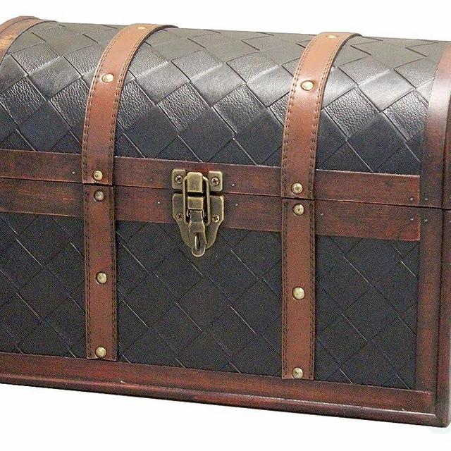 Wooden Leather Round Top Treasure Chest, Decorative storage Trunk