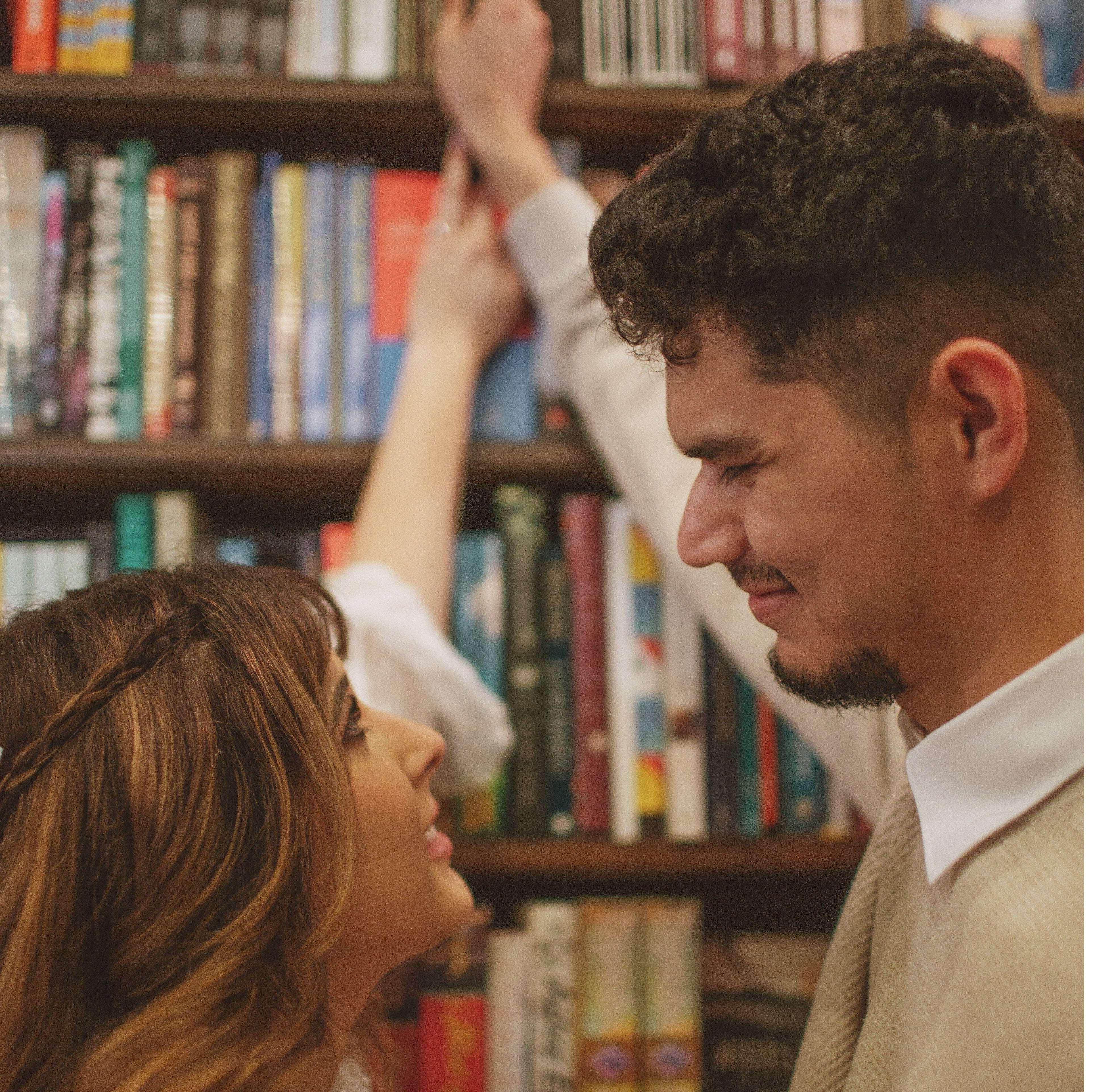 We had our first kiss at a bookstore.