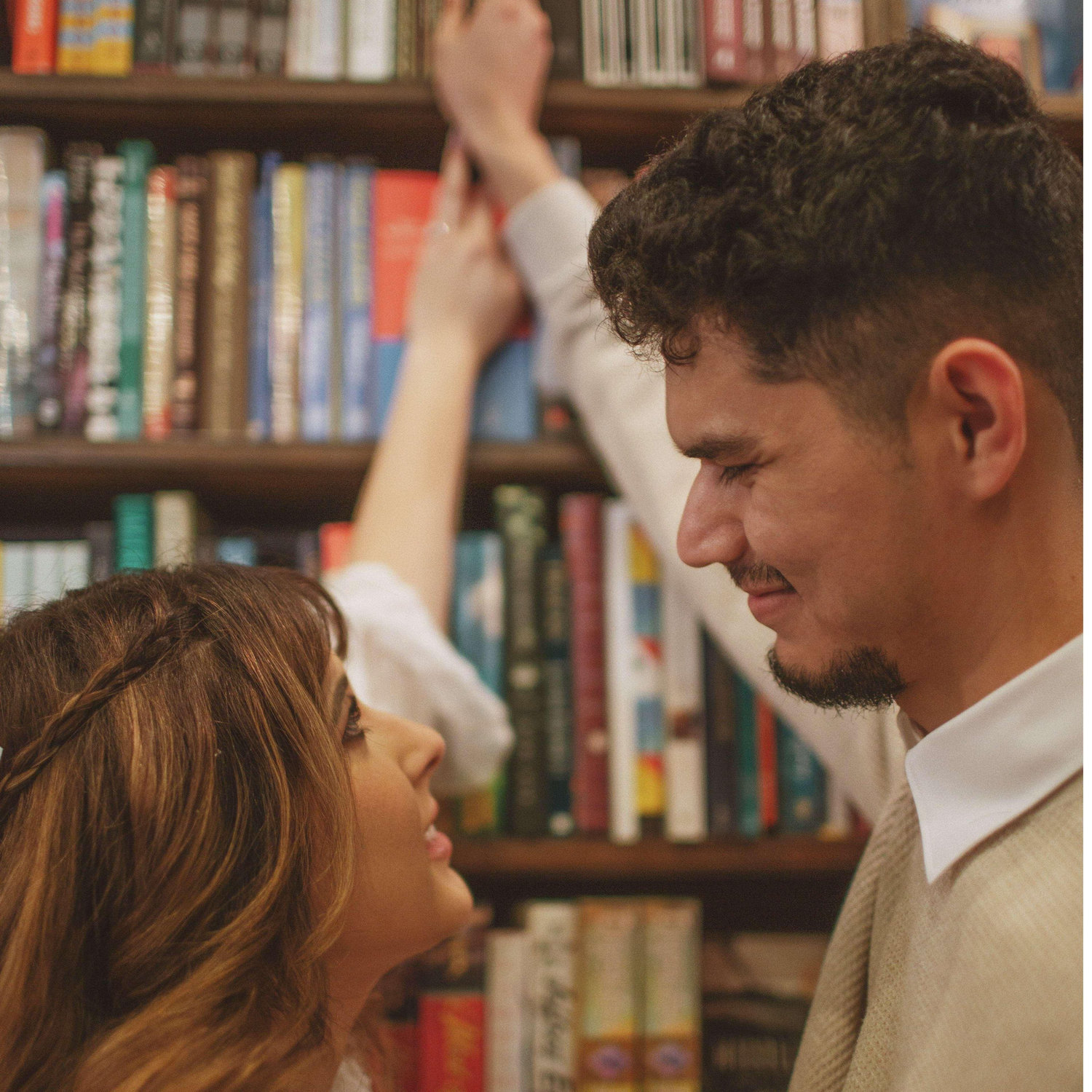We had our first kiss at a bookstore.