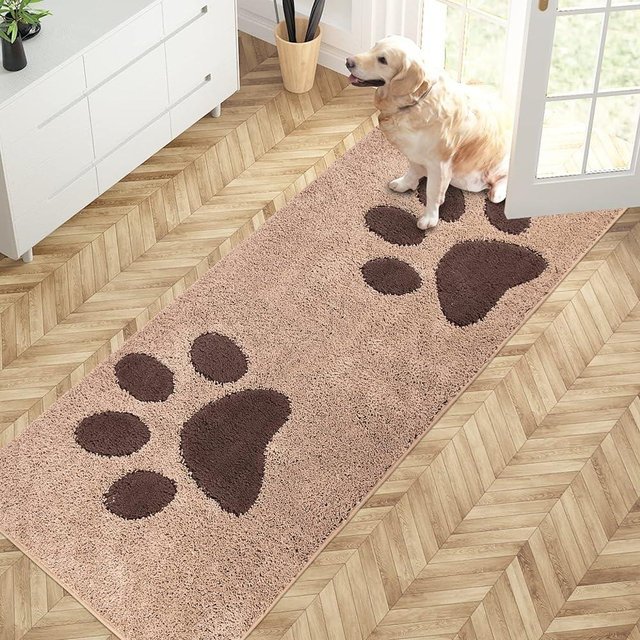 PURRUGS Dirt Trapper Door mat 32" x 70", Non-Skid/Slip Machine Washable Microfiber Entryway Rug, Dog Door Mat, Super Absorbent Welcome mat for Muddy Wet Shoes and Paws, Beige