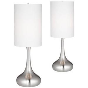 Brushed Steel Droplet Table Lamp w/ Cylinder Shade Set of 2