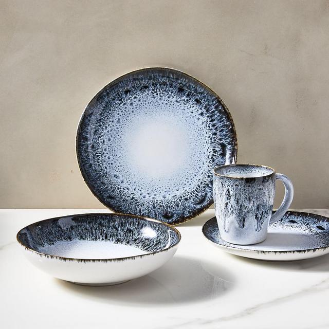 Reactive Glaze Dinnerware Black/White S/16 Bowl/Dinner Plate/Mug/Salad Plate BOM