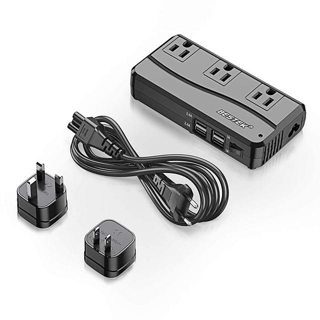 BESTEK Universal Travel Adapter 220V to 110V Voltage Converter with 6A 4-Port USB Charging and UK/AU/US/EU Worldwide Plug Adapter (Black)