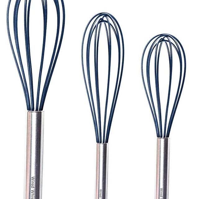 Silicone Whisk Set of 3 - Stainless Steel & Silicone Non-Stick Coating – Colored Balloon Egg Beater for Blending, Whisking, Beating, Frothing & Stirring (12-inch, 10-inch & 8.5-inch)