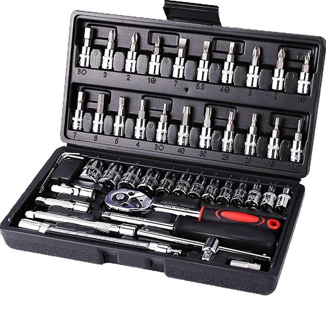 PADNUT 46pcs Car Repair Tool Kit , Multi-Function Black Automobile Repair Tool Set with Case Mechanic Hand Tool Set