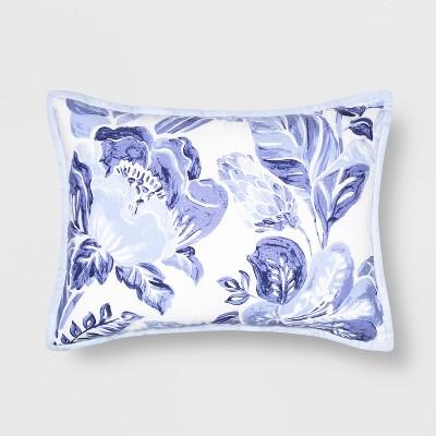 Standard Floral Print Tufted Pillow Sham Blue/White - Opalhouse&#153;