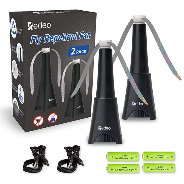 Redeo Fly Repellent Fan for Tables Outdoor Indoor Food Fan to Keep Flies Away Bug Repellent/Deterrent Fan Deter Flies/Wasps/Bees/Other Moscas/Bugs Away Rechargeble -2 Pack with Batteries