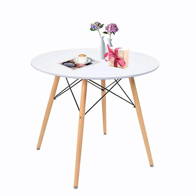 Round Table White Kitchen Dining Table White Dining Room Table Modern Style Round Leisure Coffee Table Office Coference Desk with Wood Legs for Kitchen Living Room (Round Table White)