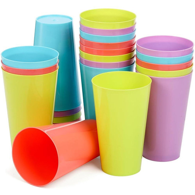 Pumtus 24 Pack Plastic Tumbler Cups, 13 OZ Unbreakable Water Drinking Cups, Colored Reusable Nesting Kids Beverage Cups for Parties, BBQ Picnics, Smoothies, Juice, Stackable, Assorted Colors