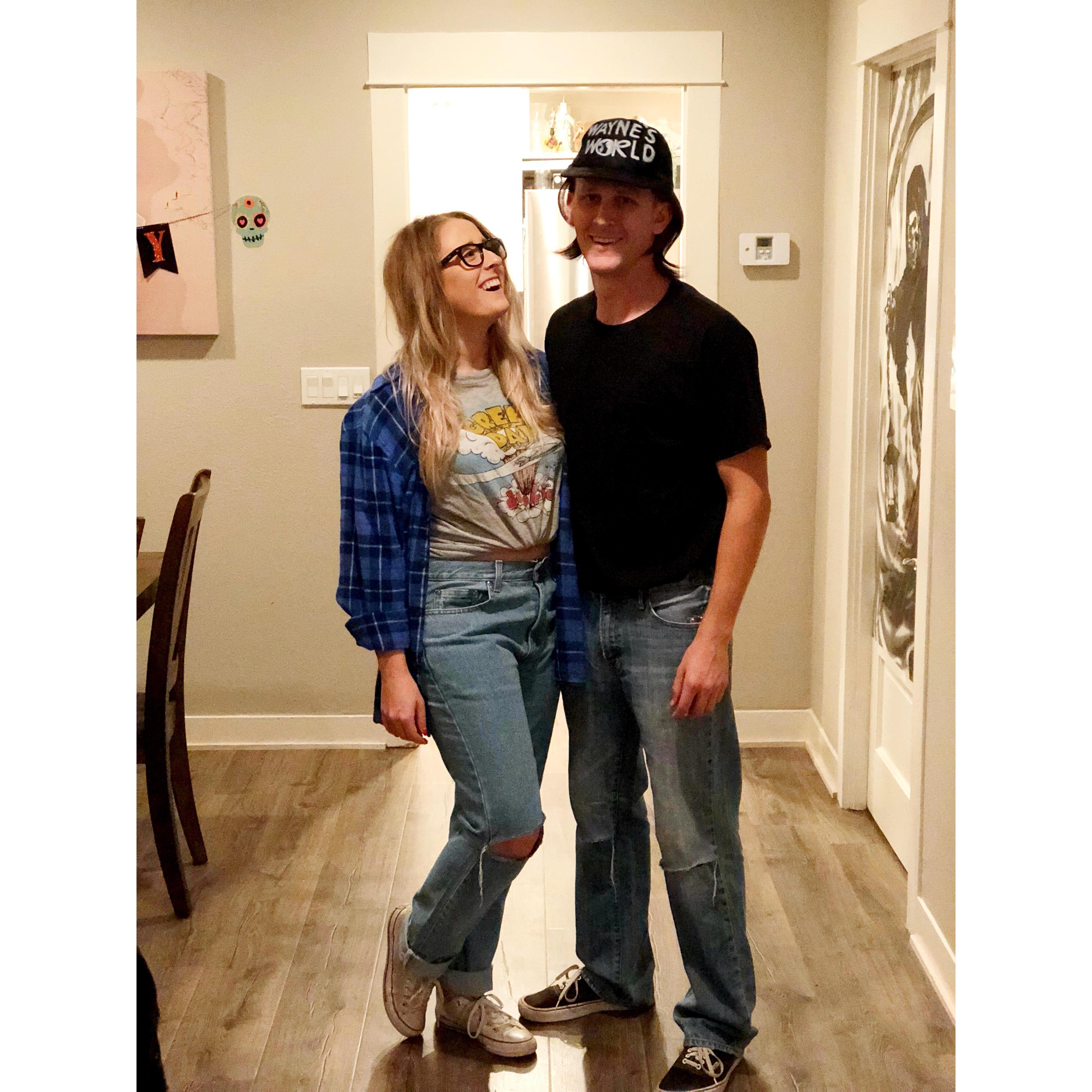 G & T dressed up as Wayne and Garth from Wayne's World for Halloween