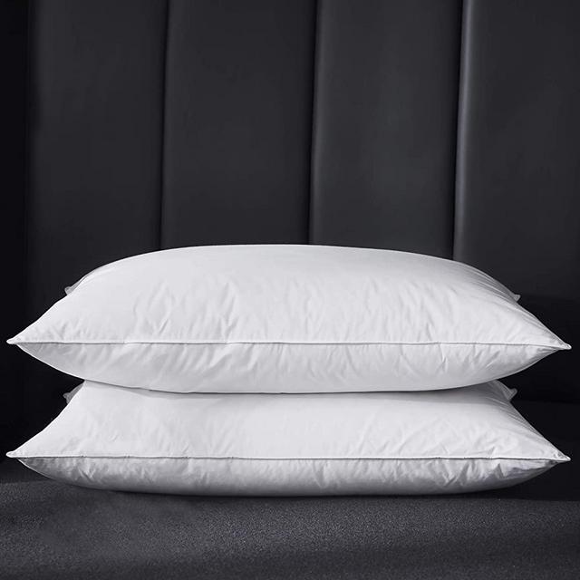 Alanzimo Luxury Hotel Collection Feathers Down Pillows Queen Size for Sleeping Bed Pillows,100% Natural Cotton Cover 600 Fill Power Down Proof -Queen Size Set of 2
