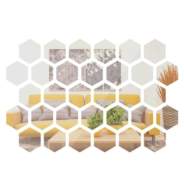 Shappy 24 Pieces Hexagon Mirror Wall Sticker Removable Acrylic Mirror Setting Wall Sticker Decal Honey Comb Decal for Living Room Bedroom Home Decor(15 x 13.3 x 7.5 cm)