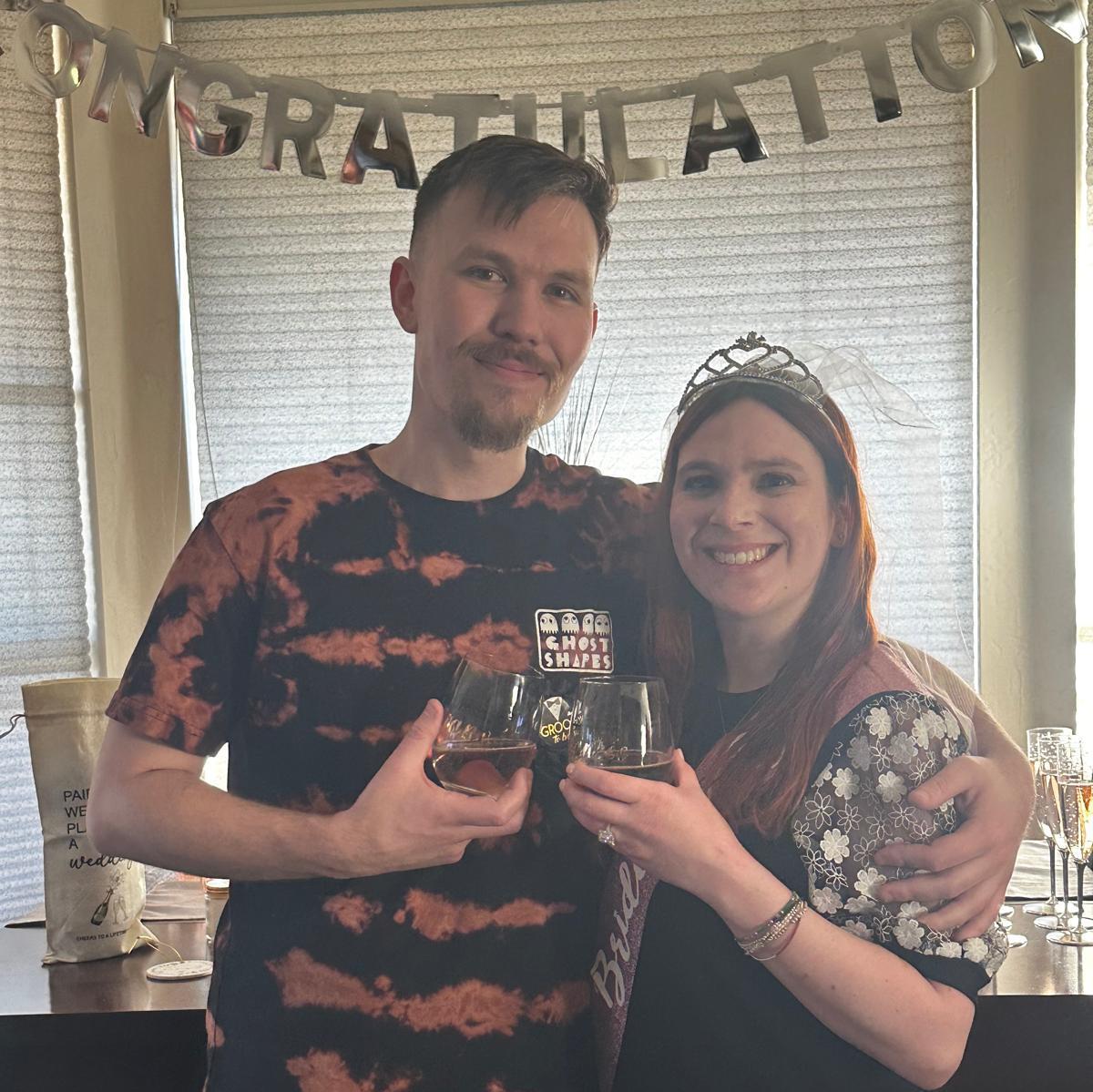 At our engagement party right after we got engaged!