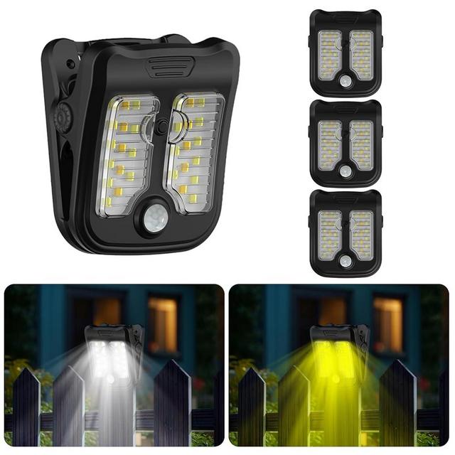 Tryme Small Solar Lights for Chain Link Fence Outdoor Motion Sensor Clip on Solar Lights for Garden Gate Deck Step Patio Camping 4 Pack