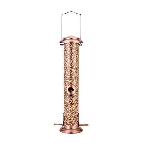 Bird Feeder Hanging Wild Bird Seed Feeder for Mix Seed Blends Heavy Duty All Metal Anti-UV Finishing, Copper Finish, 14 Inch (Seed is not Included)