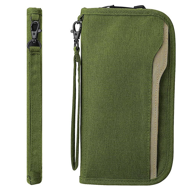 ZOPPEN RFID Travel Passport Wallet & Documents Organizer Zipper Case with Removable Wristlet Strap