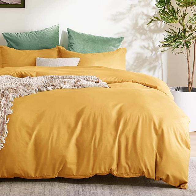 Bedsure Yellow Duvet Cover King Size - Soft Brushed Microfiber Duvet Cover Set 3 Pieces with Zipper Closure, 1 Duvet Cover 104x90 inches and 2 Pillow Shams(No Comforter)