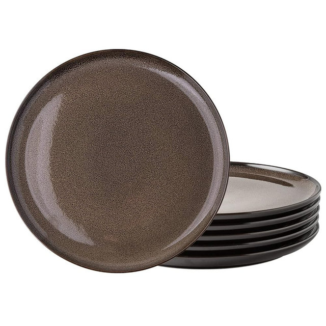LERATIO Ceramic Plates Set of 6, 8.5 Inch Reactive Glaze Light Weight Porcelain Salad Plates,Modern Shape Dinnerware Dishes Set for Microwave&Dishwasher &Oven Safe,Scratch Resistant-Chestnut