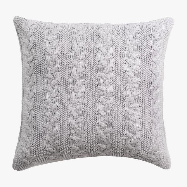 Evette Cable Knit Pillow, 20" x 20", Light Gray