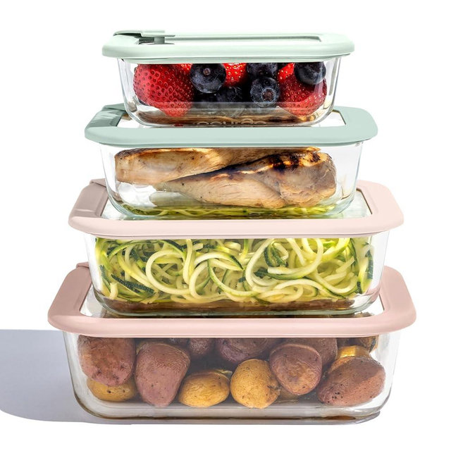 Bentgo Signature Leak-Proof Glass Food Storage - 8-Piece Set, 1-Compartment Plastic-Free Containers with Airtight Glass Lids, BPA-Free, Microwave, Freezer, Oven & Dishwasher Safe (Desert Sage)