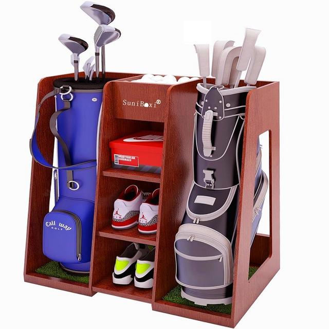 SuniBoxi Golf Bag Organizer, Premium Wooden Golf Storage Rack, Stylish Heavy-Duty Golf Bag Storage Rack for Garage, Indoor Spaces, Basements, and More