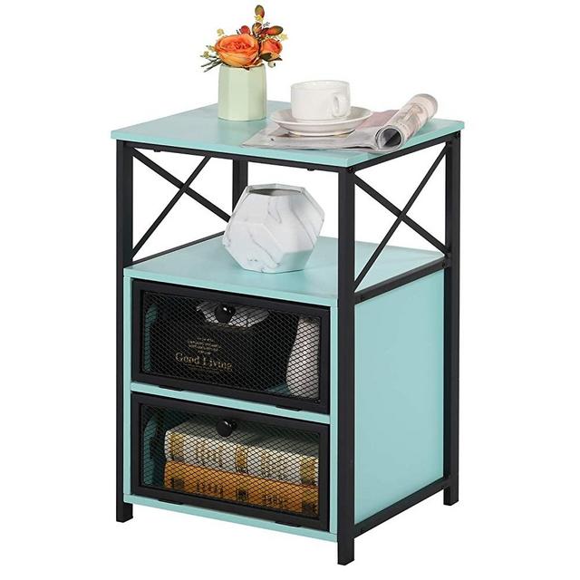 VECELO Night Stand, End Side Table with Storage Space and Door,Modern Nightstands for Living Room,Bedroom, Blue