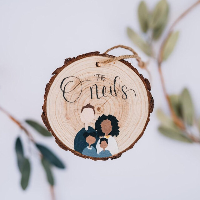 Hand Painted Wood Personalized Family Ornament | Wedding Gift| Anniversary Gift | Pet Ornament | In Loving Memory Gift | Christmas No Face