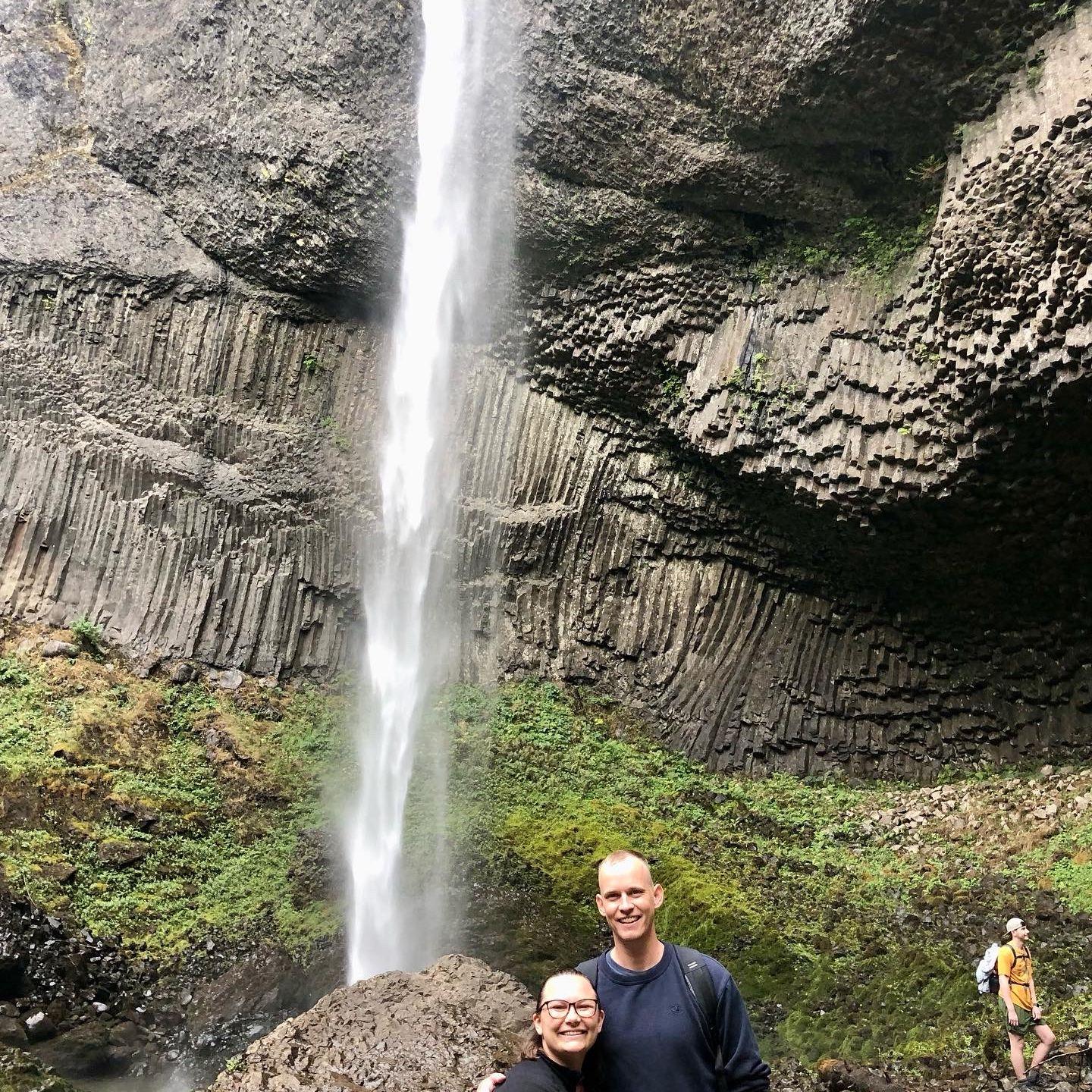 Hiking to waterfalls outside of Portland, OR.