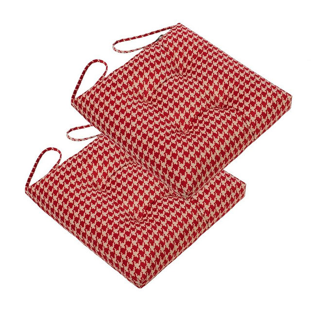 Makimoo 2-Pack Outdoor/Indoor Wicker Patio Seat Cushion Pad with Ties - Dining Chair Cushion, 17" x 17" (Red Houndstooth)