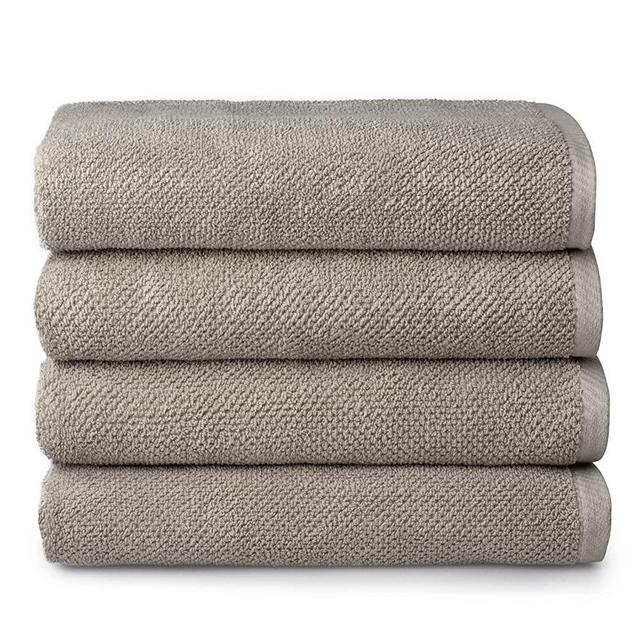 Welhome Franklin 100% Cotton Textured Towel (Flax) - Set of 4 - Highly Absorbent - Combed Cotton - Durable - Low Lint - 600 GSM - Machine Washable - 4 Bath Towels