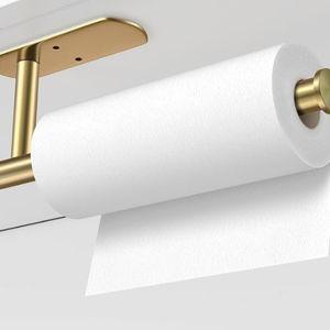 VAEHOLD Adhesive Paper Towel Holder Under Cabinet Wall Mount for Kitchen Paper Towel, Paper Towel Roll Holder Stick to Wall, Stainless Steel (Gold)