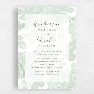 Green Floral Wedding Invitation - Clemson Frame
