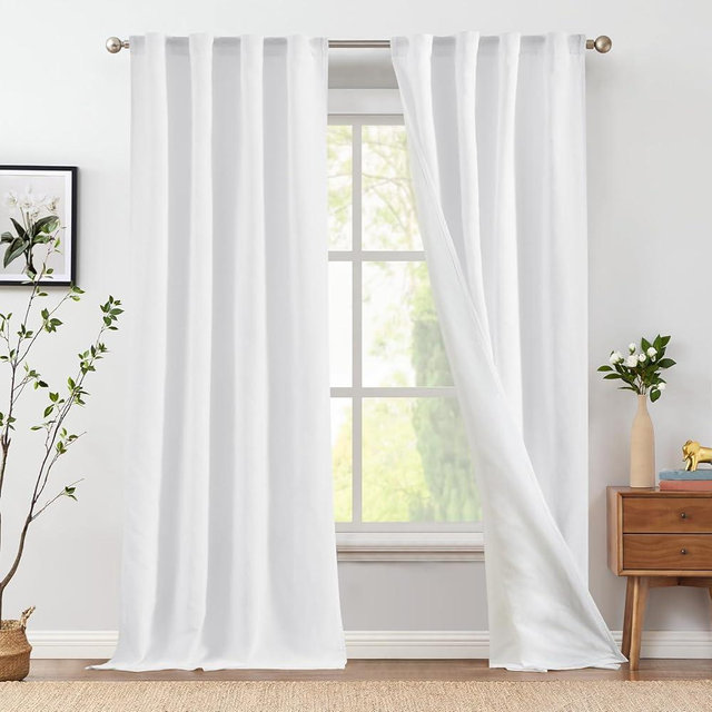 jinchan White Lined Linen Blend Curtains for Closet 96 Inch Extra Long 2 Panels Floor to Ceiling, 38 Inch Wide Drapes for Bedroom Bathroom(38W x 96L, White)