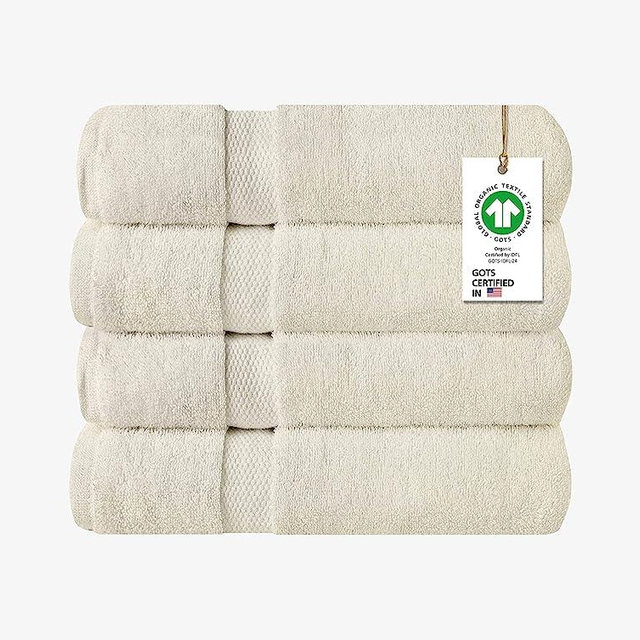 Delara 100% Organic Cotton Towels 700 GSM Plush Feather Touch Quick Dry Bath Towel, Pack of 4 GOTS Certified, Oeko-Tex Green Certified, Organic Cotton Bath Towel, 30"X58"