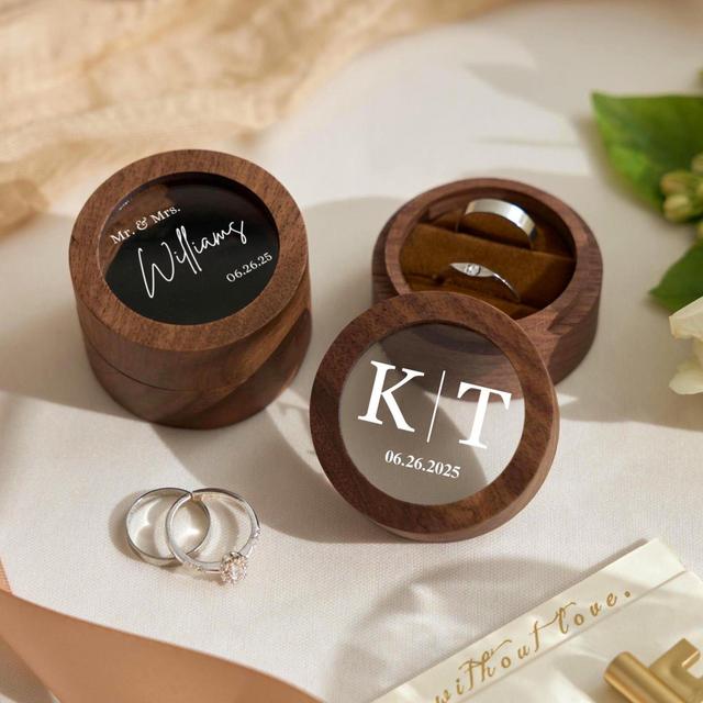 Personalized Wooden Ring Box, with Clear Acrylic Cover, Custom Wedding Engagement Proposal Ring Holder, Bridal Gift For Her, Wedding Gifts